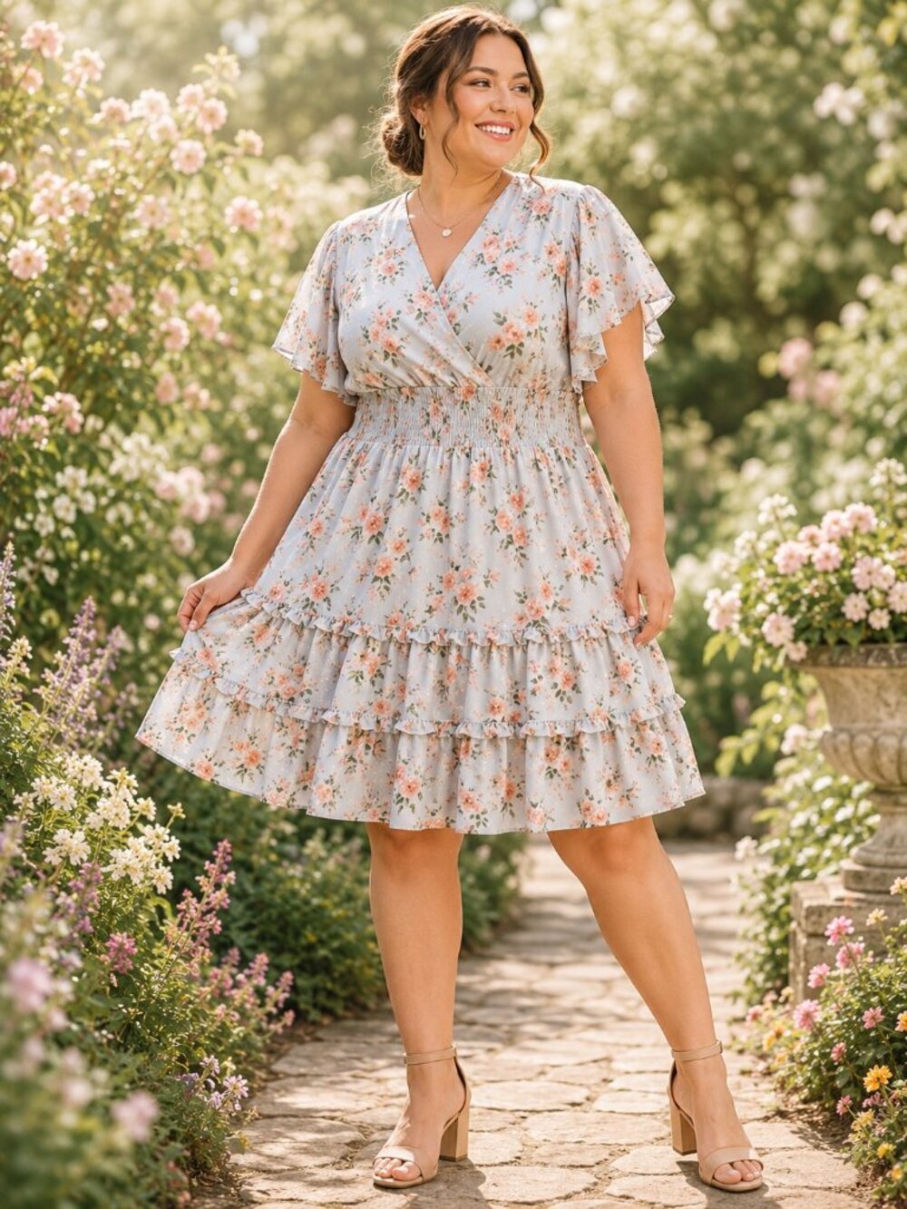 MIKAROSE Womens Floral Smocked Tiered Dress Size 4XL Cottagecore Modest NWT